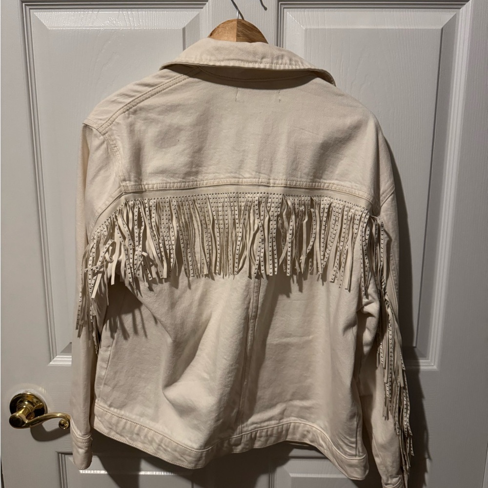 Zara Cream Jean Jacket with Fringe - Picture 2 of 5